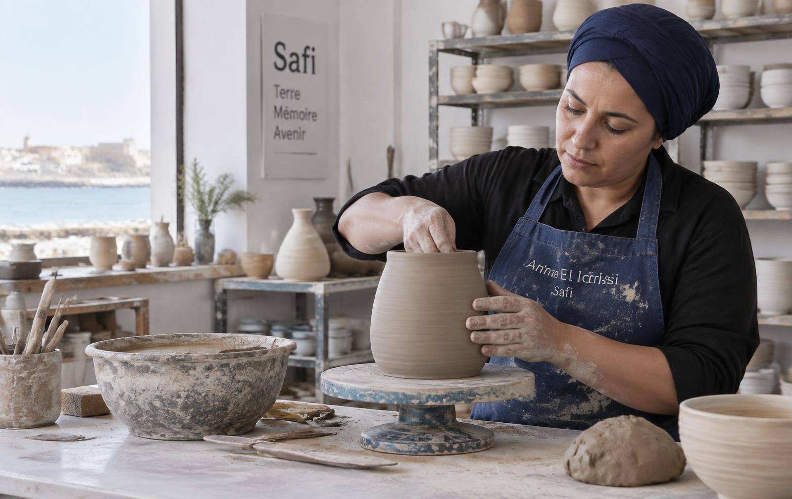 Artisane céramiste dans son atelier à Safi